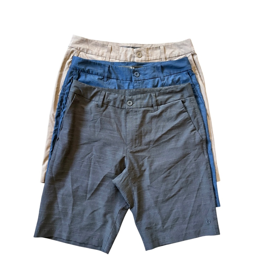 Hang Ten Mens Shorts Lot Size 32 10" 3 Pack Black Navy Khaki Golf Stretch Hiking